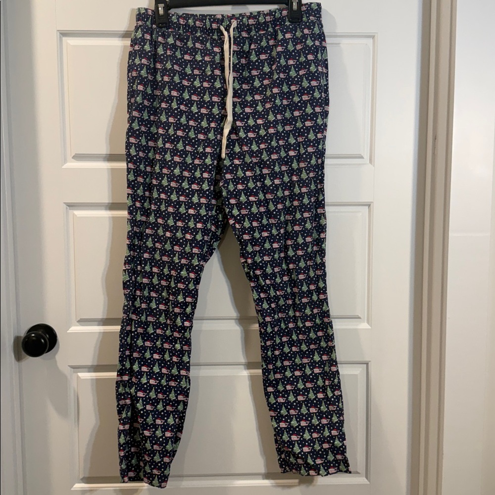Vineyard Vines Santa Whale Christmas Tree Pajama Pants Blue small